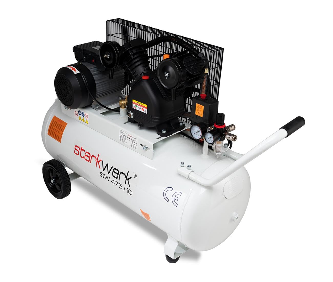 Starkwerk SW 475/10 Druckluftkompressor Kompressor 2,2kW 230V 10Bar 100l Kessel Keilriemenantrieb Luftkompressor Compressor inklusive Druckminderer und Wasserabscheider