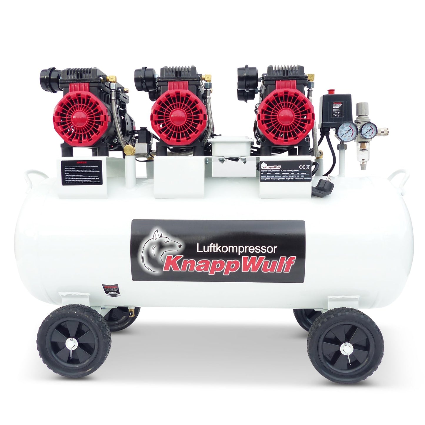 KnappWulf Flüster Kompressor Luftdruckkompressor KW4100 mit 100L Kessel 3 Motoren a 1100W 10bar 660L/min