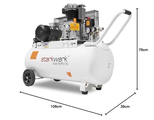 Starkwerk SW 575/10 Druckluftkompressor Kompressor 3kW 400V 10Bar 100l Kessel Keilriemenantrieb Luftkompressor Compressor, Langlebig inklusive Druckminderer und Wasserabscheider