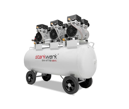 Starkwerk SW 477/8 Flüsterkompressor Silent Kompressor 2,25kW !69 dB! 8Bar ölfrei 100L Kessel Druckluftkompressor leise Compressor inklusive Druckminderer und Wasserabscheider