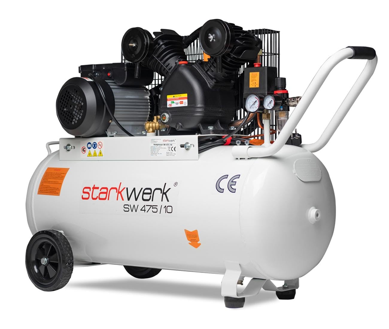 Starkwerk SW 475/10 Druckluftkompressor Kompressor 2,2kW 230V 10Bar 100l Kessel Keilriemenantrieb Luftkompressor Compressor inklusive Druckminderer und Wasserabscheider