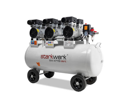Starkwerk SW 477/8 Flüsterkompressor Silent Kompressor 2,25kW !69 dB! 8Bar ölfrei 100L Kessel Druckluftkompressor leise Compressor inklusive Druckminderer und Wasserabscheider