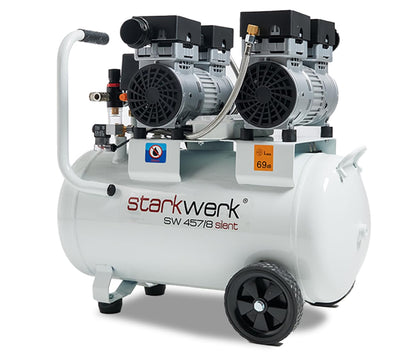 Starkwerk SW 457/8 Flüster Kompressor Silent Kompressor 1,5kW !69 dB! 8Bar ölfrei Druckluft Kompressor leise Compressor inklusive Druckminderer und Wasserabscheider