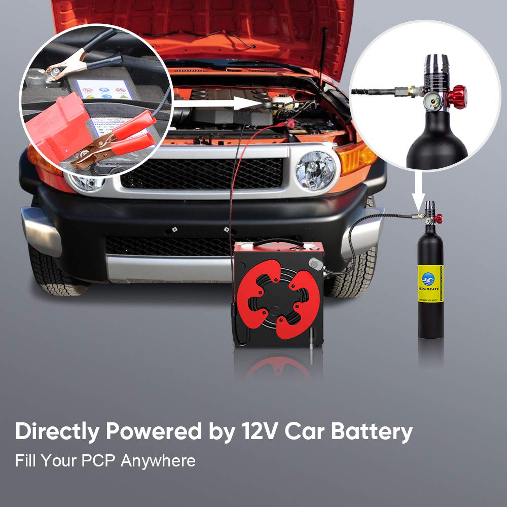 GX PUMP GX-E-CS3 Tragbarer PCP Kompressor, Automatischer Stopp,4500Psi / 30MPa/300bar, ölfrei, mit Wasser-Öl-Filter,Angetrieben durch 12V DC Autobatterie oder Home 220V AC, scuba luftkompressor