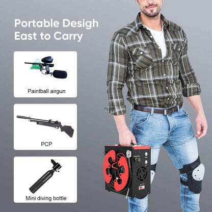 GX PUMP GX-E-CS3 Tragbarer PCP Kompressor, Automatischer Stopp,4500Psi / 30MPa/300bar, ölfrei, mit Wasser-Öl-Filter,Angetrieben durch 12V DC Autobatterie oder Home 220V AC, scuba luftkompressor