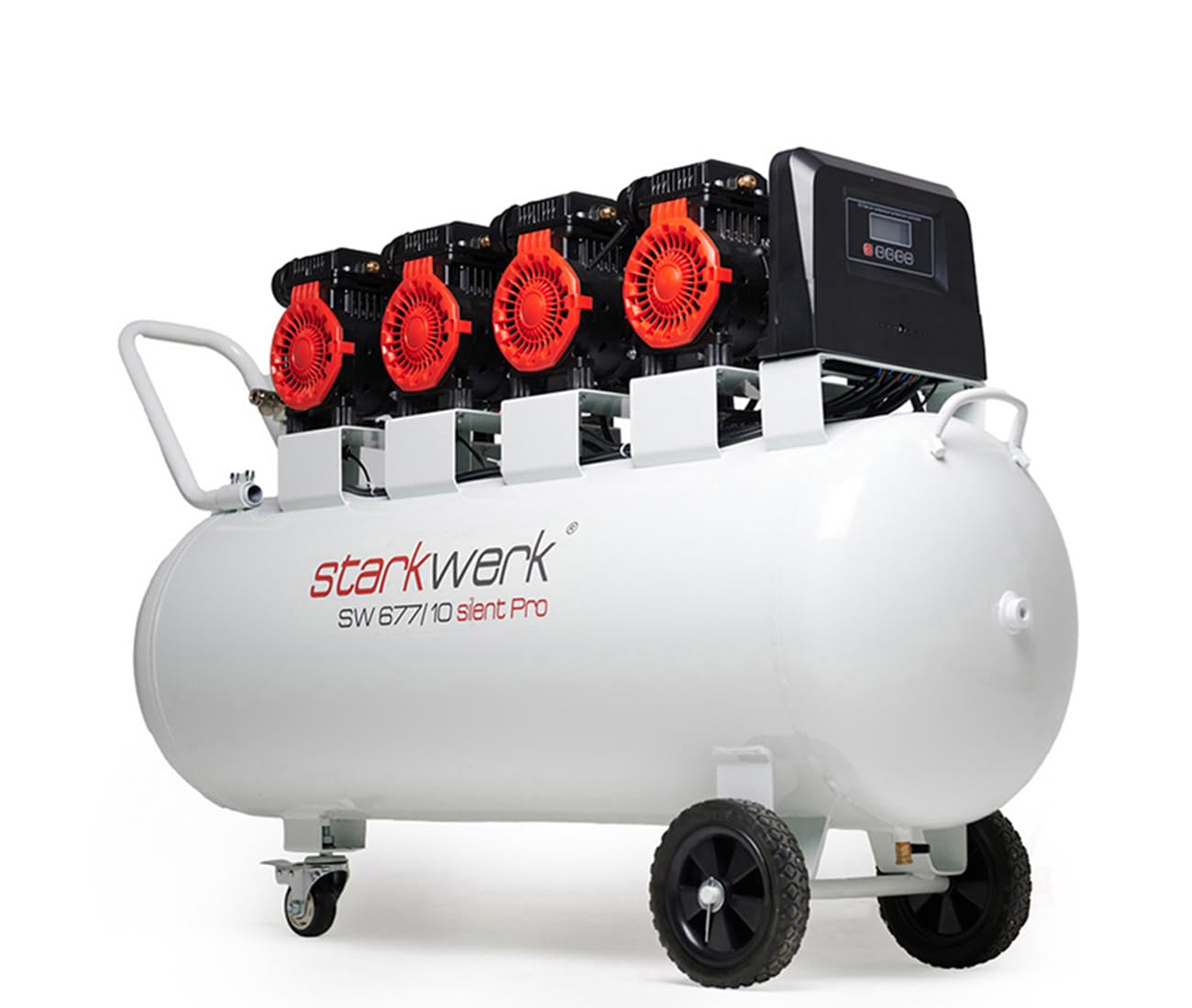 Starkwerk Flüsterkompressor Druckluftkompressor Silent Kompressor SW 677/10 Pro ölfrei 400 Volt - 10 Bar - 150 Liter Kessel inklusive Druckminderer und Wasserabscheider