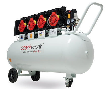 Starkwerk Flüsterkompressor Druckluftkompressor Silent Kompressor SW 677/10 Pro ölfrei 400 Volt - 10 Bar - 150 Liter Kessel inklusive Druckminderer und Wasserabscheider