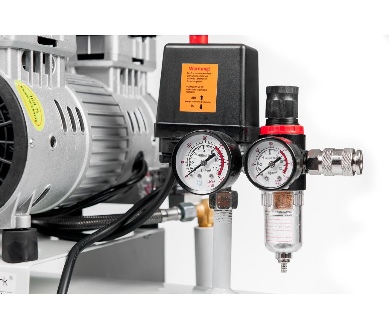 Starkwerk SW 477/8 Flüsterkompressor Silent Kompressor 2,25kW !69 dB! 8Bar ölfrei 100L Kessel Druckluftkompressor leise Compressor inklusive Druckminderer und Wasserabscheider