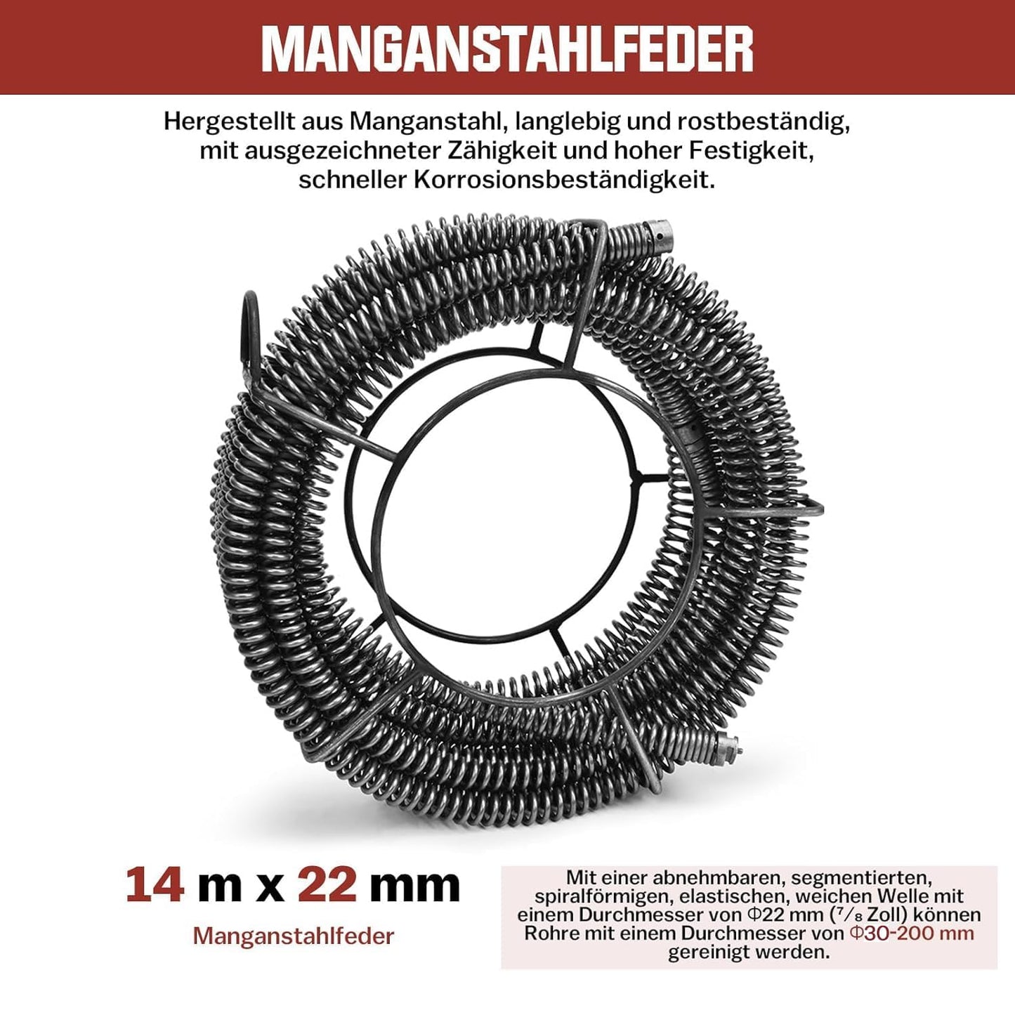 850W Elektrische Rohrreinigungsmaschine Satz zum Ø20-200mm Rohrleitungen [Spirale 33m x Ø16 mm + 14m x Ø22mm, 5m x Ø10mm], Rohrreinigungsgerät Set Rohrreiniger Reinigung Abflussreiniger, 450U/M