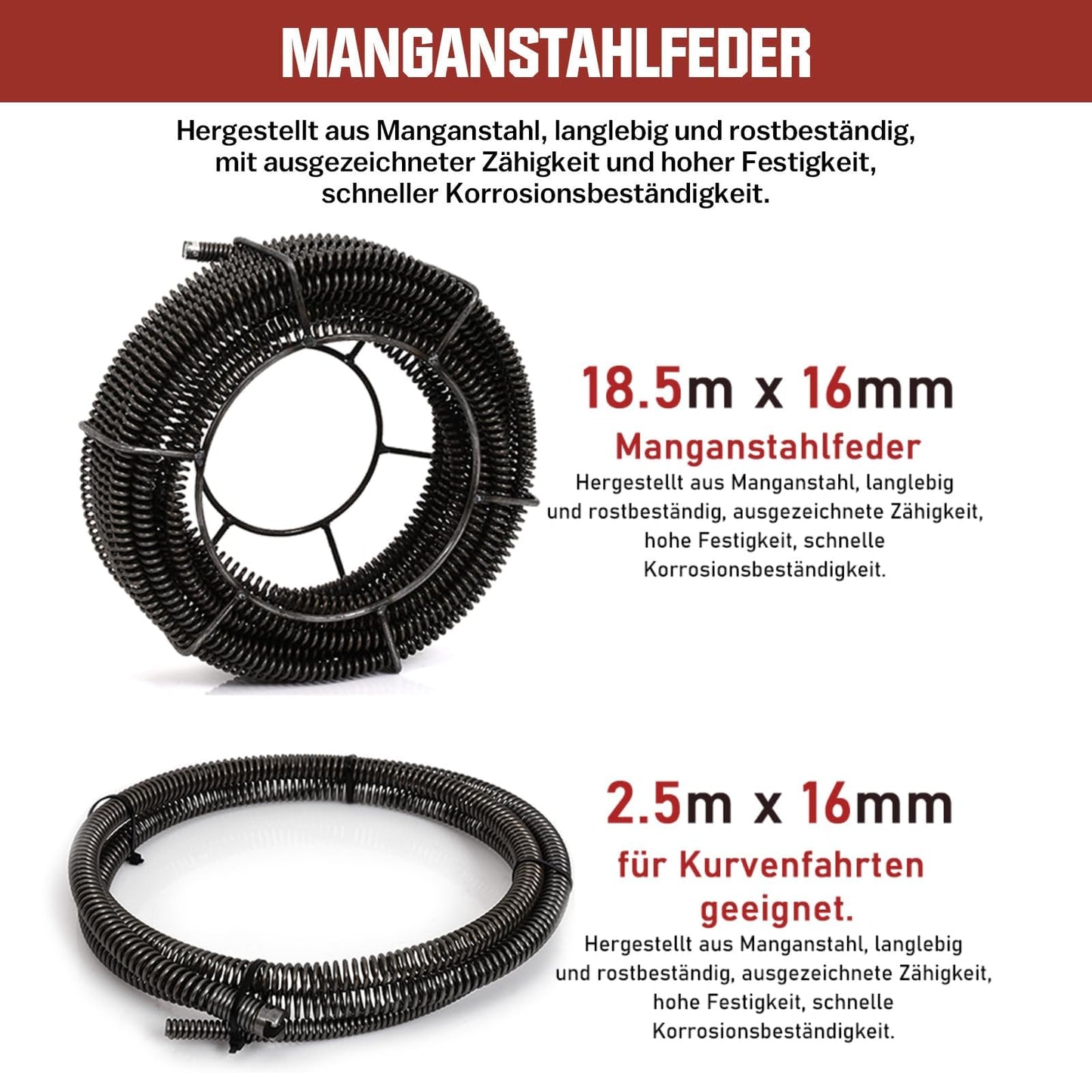 850W Elektrische Rohrreinigungsmaschine Satz zum Ø20-200mm Rohrleitungen [Spirale 33m x Ø16 mm + 14m x Ø22mm, 5m x Ø10mm], Rohrreinigungsgerät Set Rohrreiniger Reinigung Abflussreiniger, 450U/M