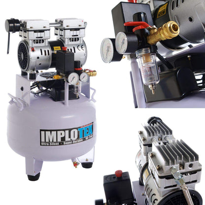 IMPLOTEX 850W Silent Flüsterkompressor Druckluftkompressor 55dB leise ölfrei Kompressor (850W 30 Liter mit Zubehör)
