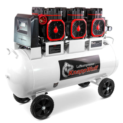 KnappWulf Flüsterkompressor Luftkompressor KW6200, Druckluftkompressor, 100L Tank, 4500W, 69dB,10 Bar Betriebsdruck, 768/min Luftdurchsatz, mit Wasserabscheider, leise, 400V