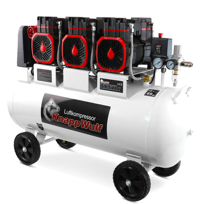 KnappWulf Flüsterkompressor Luftkompressor KW6200, Druckluftkompressor, 100L Tank, 4500W, 69dB,10 Bar Betriebsdruck, 768/min Luftdurchsatz, mit Wasserabscheider, leise, 400V