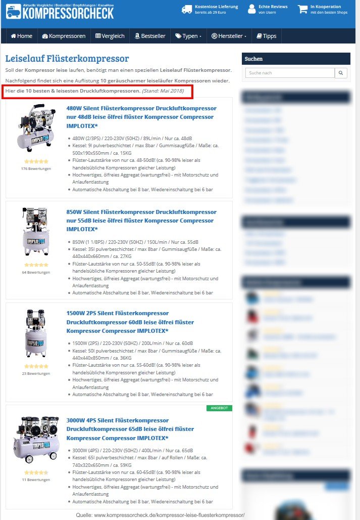 IMPLOTEX 850W Silent Flüsterkompressor Druckluftkompressor 55dB leise ölfrei Kompressor (850W 30 Liter mit Zubehör)