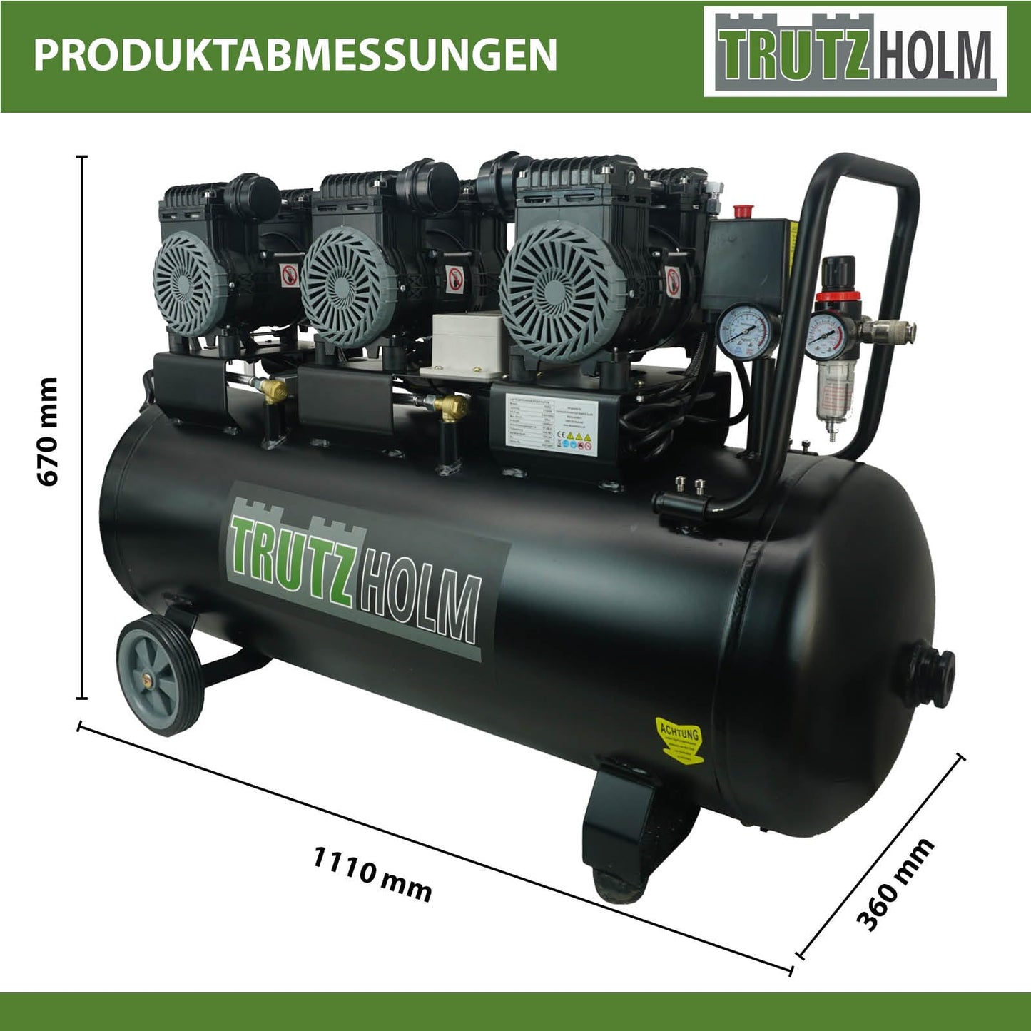 TRUTZHOLM Premium Silent Brushless Flüster Kompressor innenbeschichtet 100 Liter, Kompressor, ölfrei, 8 bar, 2700 W, Ansaugleistung 324 L/Min