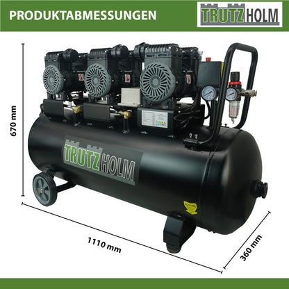 TRUTZHOLM Premium Silent Brushless Flüster Kompressor innenbeschichtet 100 Liter, Kompressor, ölfrei, 8 bar, 2700 W, Ansaugleistung 324 L/Min