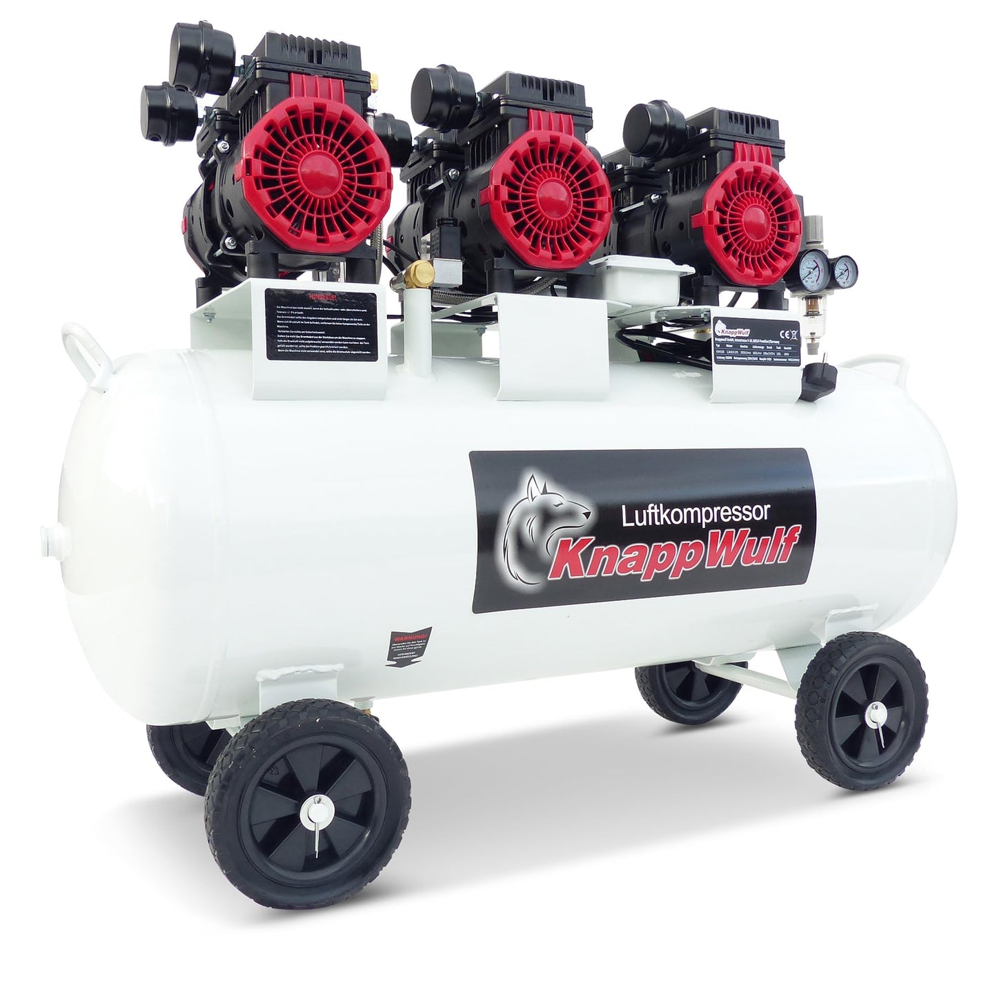 KnappWulf Flüster Kompressor Luftdruckkompressor KW4100 mit 100L Kessel 3 Motoren a 1100W 10bar 660L/min