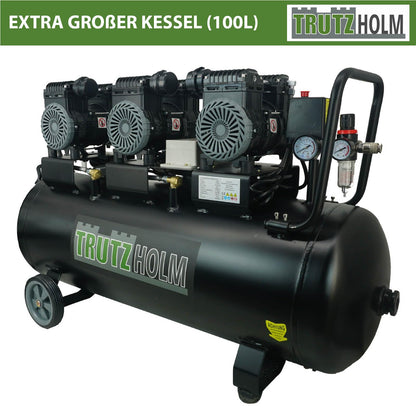 TRUTZHOLM Premium Silent Brushless Flüster Kompressor innenbeschichtet 100 Liter, Kompressor, ölfrei, 8 bar, 2700 W, Ansaugleistung 324 L/Min