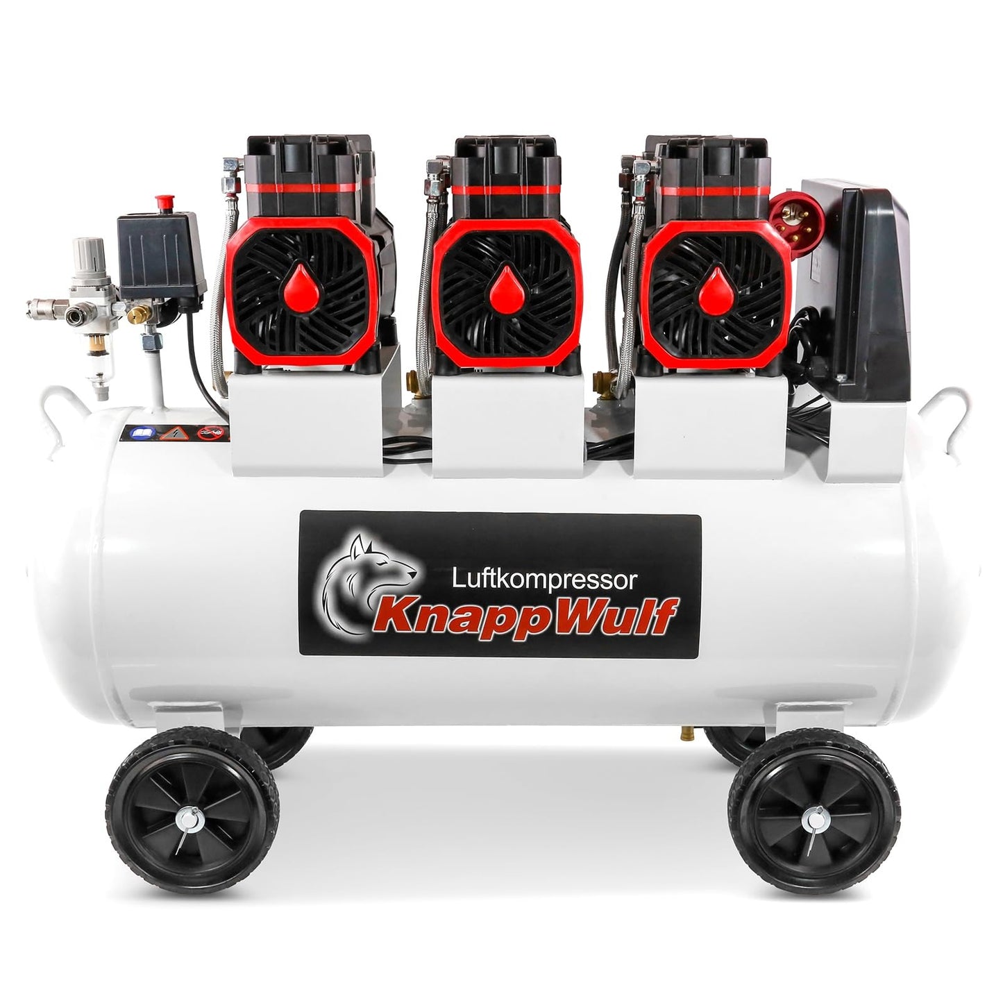 KnappWulf Flüsterkompressor Luftkompressor KW6200, Druckluftkompressor, 100L Tank, 4500W, 69dB,10 Bar Betriebsdruck, 768/min Luftdurchsatz, mit Wasserabscheider, leise, 400V