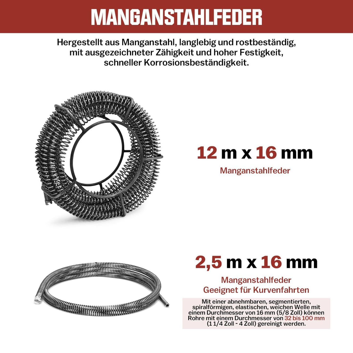 850W Elektrische Rohrreinigungsmaschine Satz zum Ø20-200mm Rohrleitungen [Spirale 33m x Ø16 mm + 14m x Ø22mm, 5m x Ø10mm], Rohrreinigungsgerät Set Rohrreiniger Reinigung Abflussreiniger, 450U/M