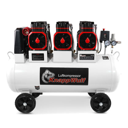 KnappWulf Flüsterkompressor Luftkompressor KW6200, Druckluftkompressor, 100L Tank, 4500W, 69dB,10 Bar Betriebsdruck, 768/min Luftdurchsatz, mit Wasserabscheider, leise, 400V
