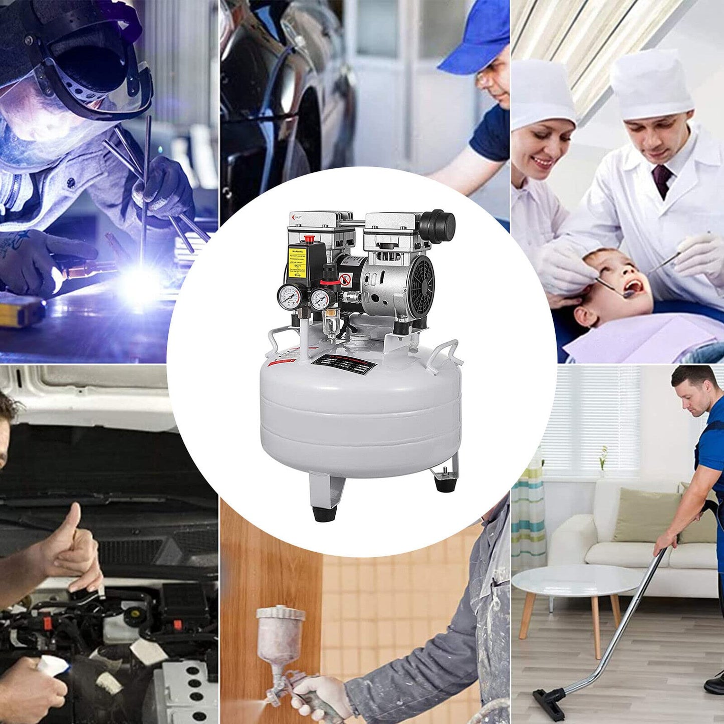 850W Druckluftkompressor, 30L Flüsterkompressor, Druckluftkompressor ölfrei, Öllose Pumpe, Kupfermotor, Geräuscharm