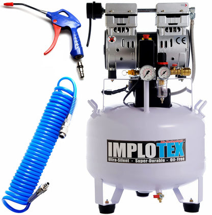 IMPLOTEX 850W Silent Flüsterkompressor Druckluftkompressor 55dB leise ölfrei Kompressor (850W 30 Liter mit Zubehör)