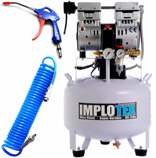 IMPLOTEX 850W Silent Flüsterkompressor Druckluftkompressor 55dB leise ölfrei Kompressor (850W 30 Liter mit Zubehör)