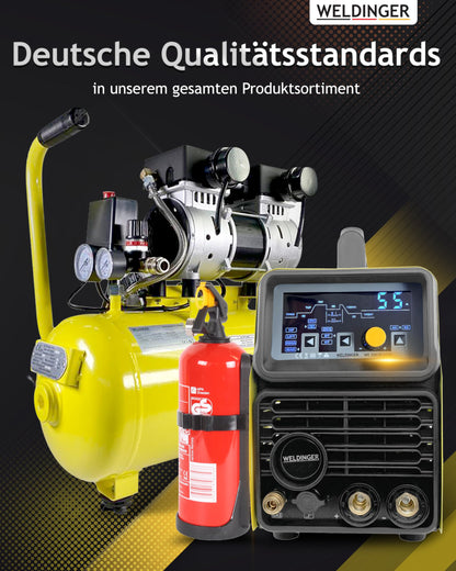 WELDINGER Flüsterkompressor FK 120 turbo pro 1500 W Luftabgabe 202 l/min ölfrei innenbeschichteter 24 l Tank Druckregler 5 Jahre Garantie