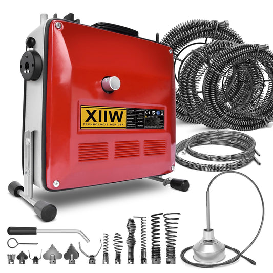 850W Elektrische Rohrreinigungsmaschine Satz zum Ø20-200mm Rohrleitungen [Spirale 33m x Ø16 mm + 14m x Ø22mm, 5m x Ø10mm], Rohrreinigungsgerät Set Rohrreiniger Reinigung Abflussreiniger, 450U/M