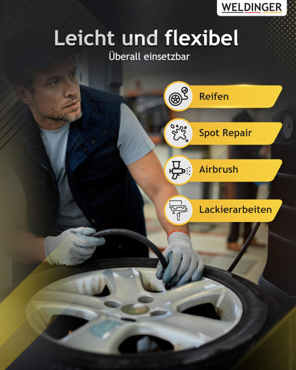 WELDINGER Flüsterkompressor FK 120 turbo pro 1500 W Luftabgabe 202 l/min ölfrei innenbeschichteter 24 l Tank Druckregler 5 Jahre Garantie