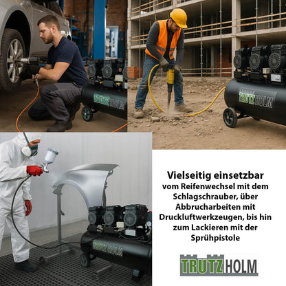 TRUTZHOLM Premium Silent Brushless Flüster Kompressor innenbeschichtet 100 Liter, Kompressor, ölfrei, 8 bar, 2700 W, Ansaugleistung 324 L/Min