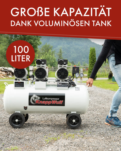 KnappWulf Flüster Kompressor Luftdruckkompressor KW2100 mit 100L Kessel 3 Motoren a 750W